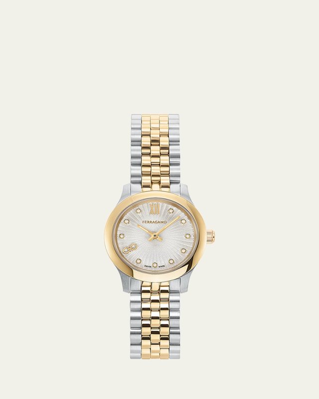 25mm Ferragamo Duo Mini Watch with Silver Dial, Two Tone